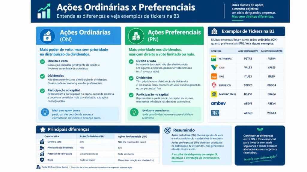 diferenca acoes ordinarias preferenciais B3